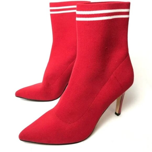LEITH Red with white striped stretch booties Size 7 - Picture 1 of 4